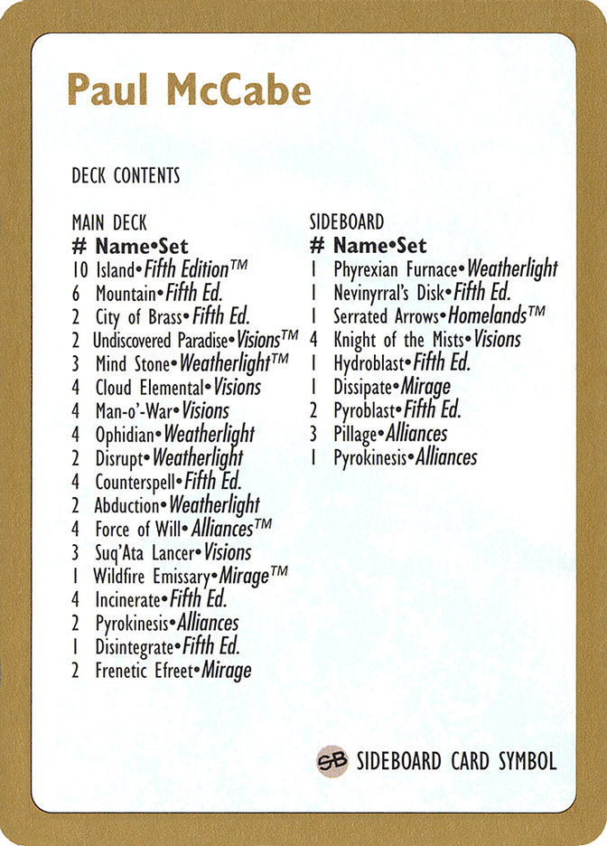 Paul McCabe Decklist [World Championship Decks 1997] | Total Play