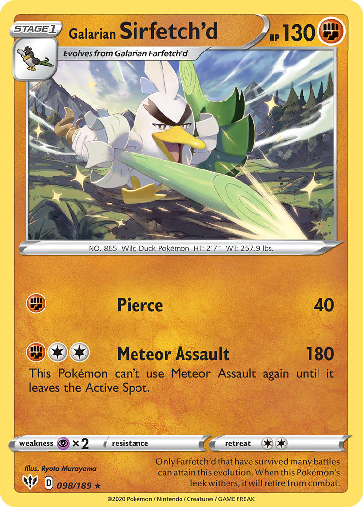 Galarian Sirfetch'd (098/189) (Cracked Ice holo) (Theme Deck Exclusive) [Sword & Shield: Darkness Ablaze] | Total Play