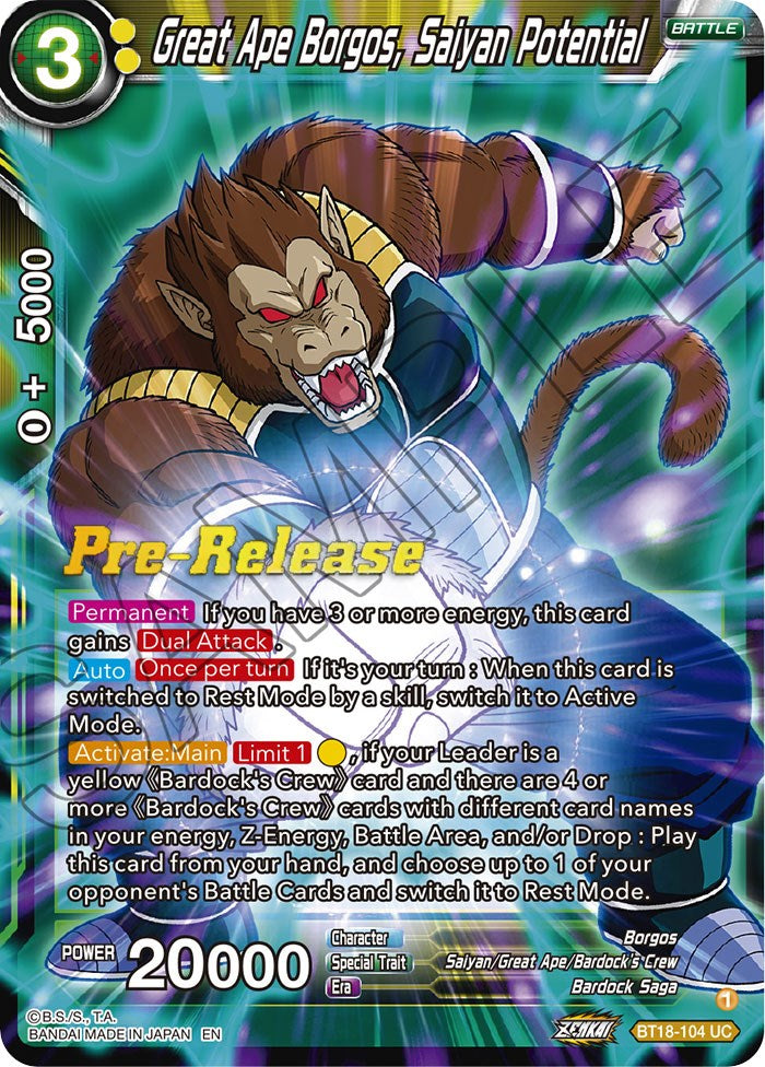Great Ape Borgos, Saiyan Potential (BT18-104) [Dawn of the Z-Legends Prerelease Promos] | Total Play