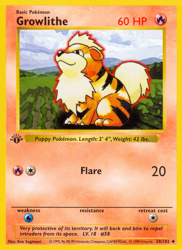 Growlithe (28/102) (Shadowless) [Base Set 1st Edition] | Total Play