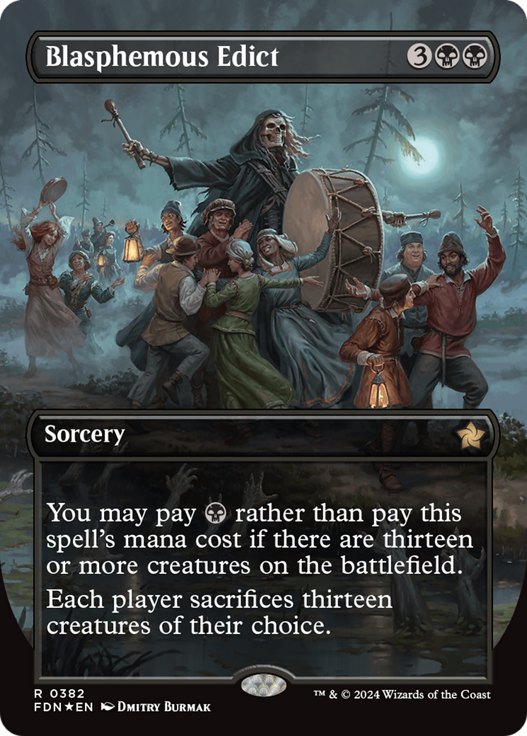 Blasphemous Edict (Borderless) (Mana Foil) [Foundations] | Total Play