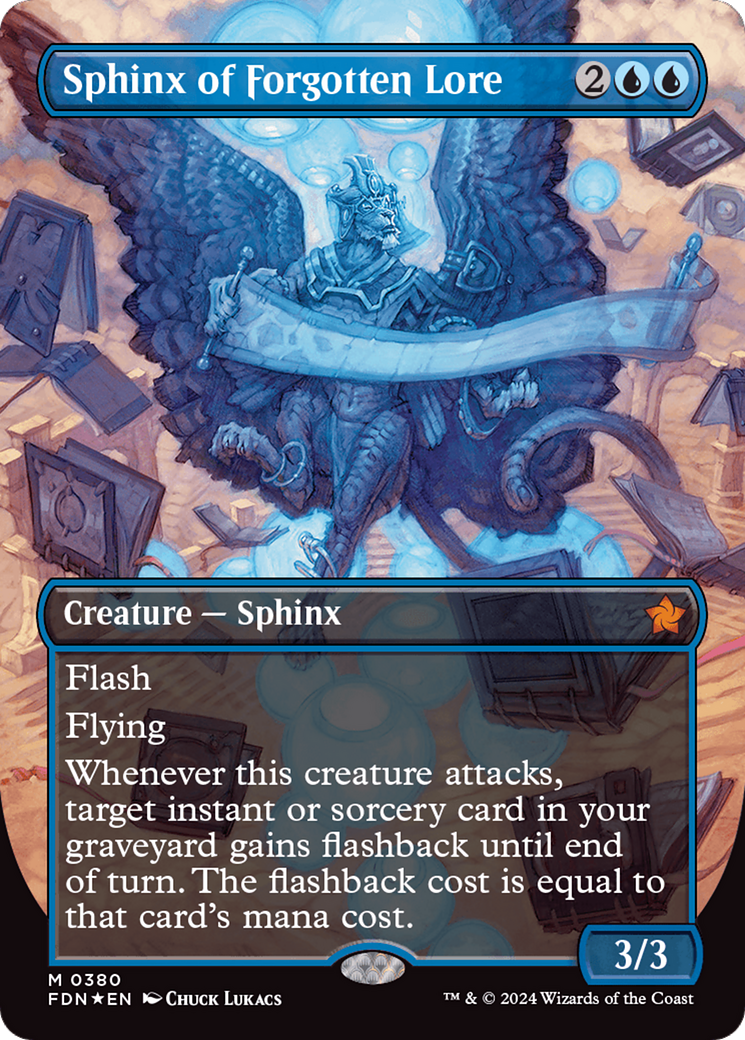 Sphinx of Forgotten Lore (Borderless) (Mana Foil) [Foundations] | Total Play