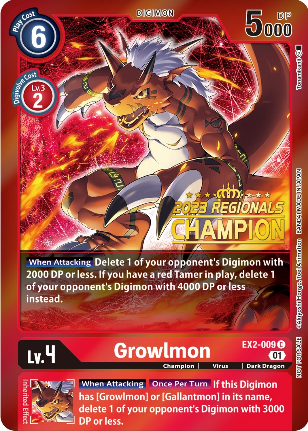 Growlmon [EX2-009] (2023 Regionals Champion) [Digital Hazard Promos] | Total Play