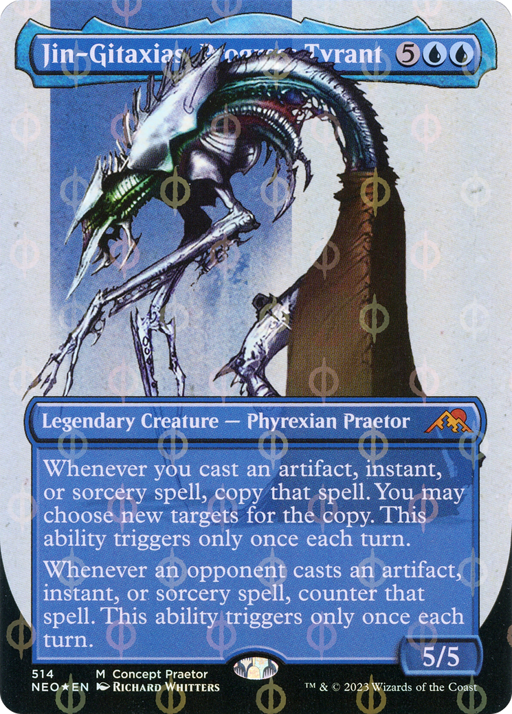 Jin-Gitaxias, Progress Tyrant (Borderless Concept Praetors Step-and-Compleat Foil) [Phyrexia: All Will Be One] | Total Play