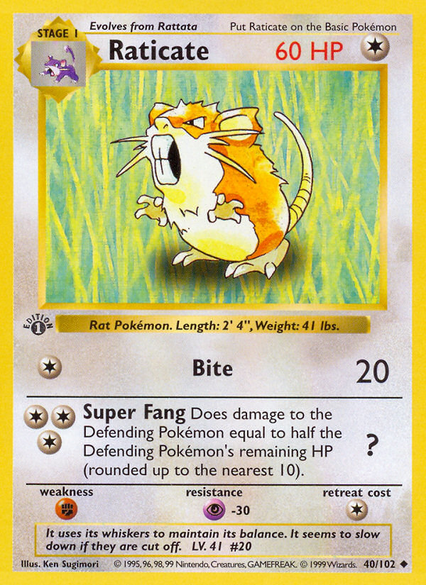 Raticate (40/102) (Shadowless) [Base Set 1st Edition] | Total Play