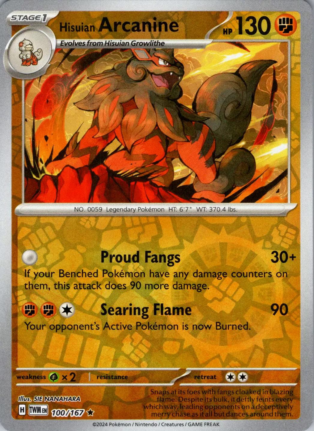 Hisuian Arcanine (100/167) [Scarlet & Violet: Twilight Masquerade] | Total Play