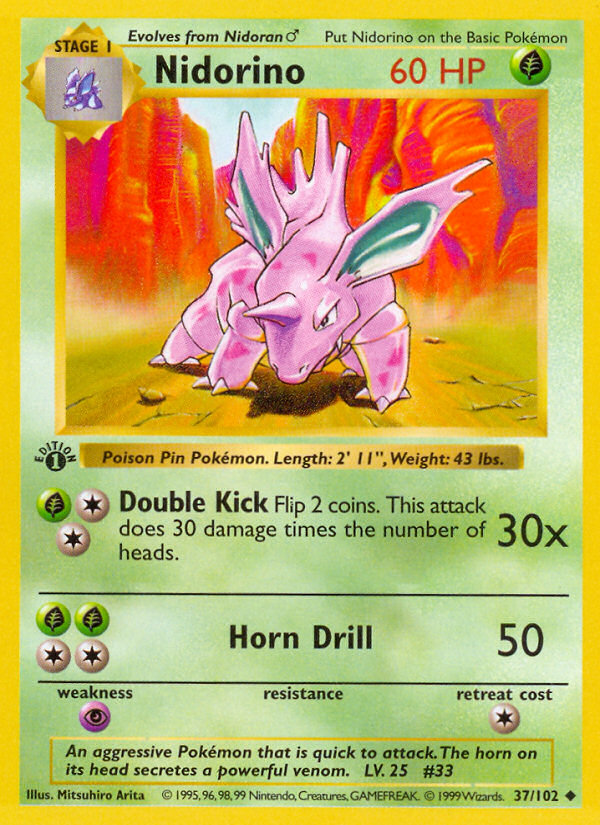 Nidorino (37/102) (Shadowless) [Base Set 1st Edition] | Total Play