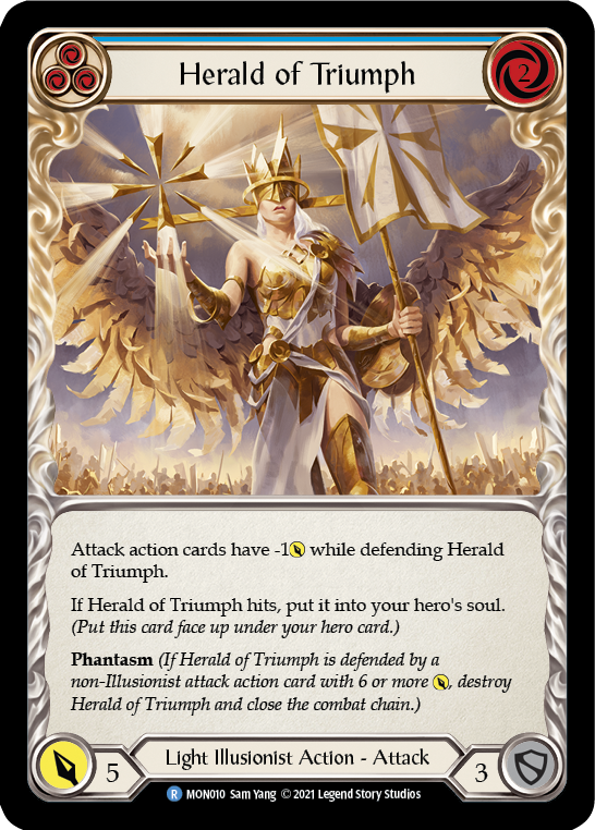 Herald of Triumph (Blue) [MON010-RF] (Monarch)  1st Edition Rainbow Foil | Total Play