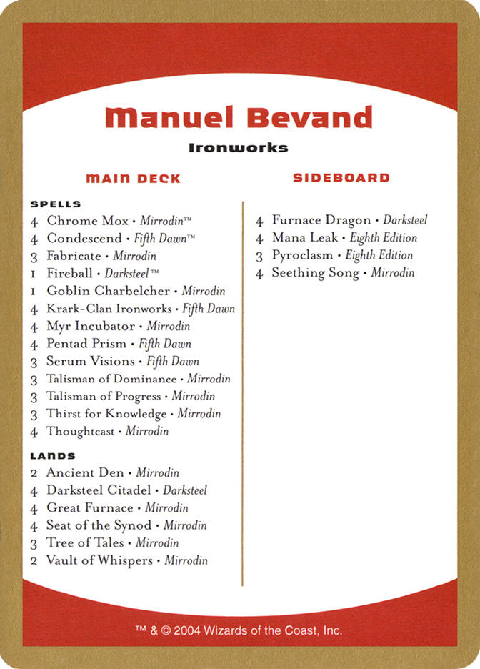 Manuel Bevand Decklist [World Championship Decks 2004] | Total Play