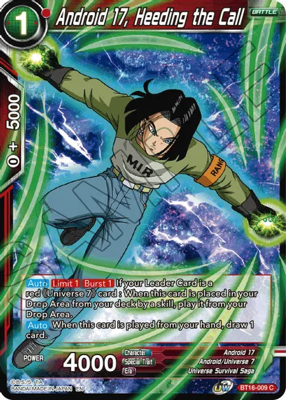 Android 17, Heeding the Call (BT16-009) [Realm of the Gods] | Total Play