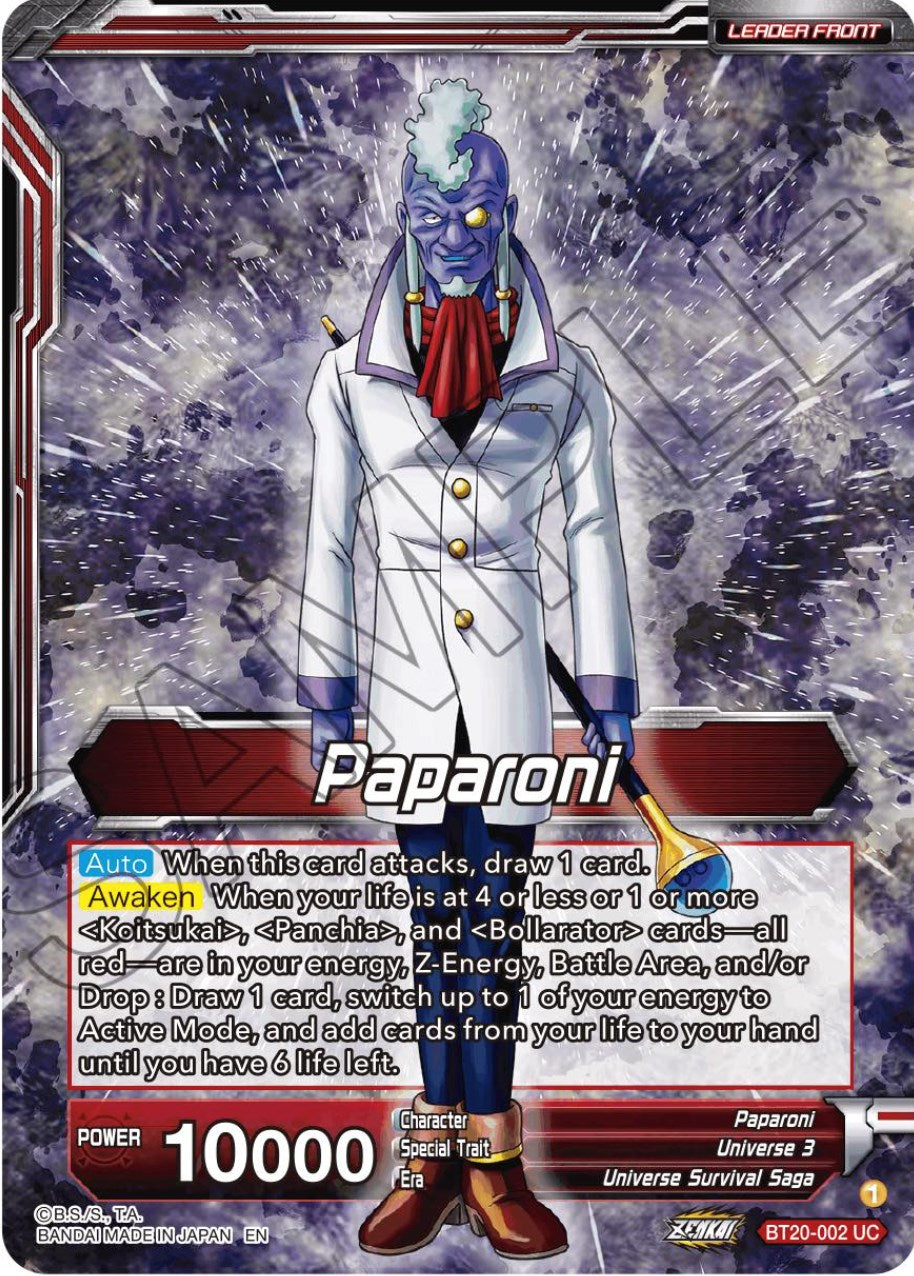 Paparoni // Warriors of Universe 3, United as One (BT20-002) [Power Absorbed Prerelease Promos] | Total Play