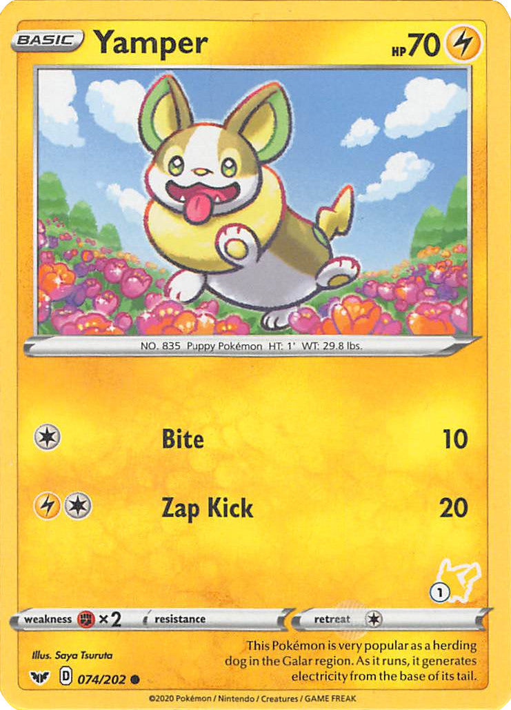 Yamper (074/202) (Pikachu Stamp #1) [Battle Academy 2022] | Total Play