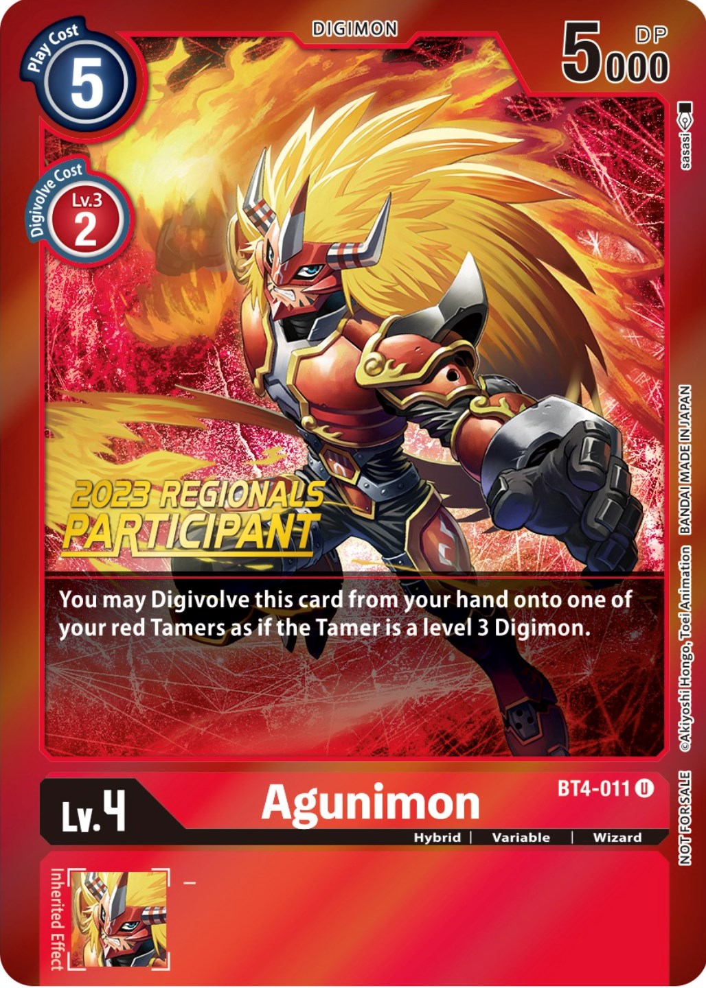 Agunimon [BT4-011] (2023 Regionals Participant) [Great Legend Promos] | Total Play