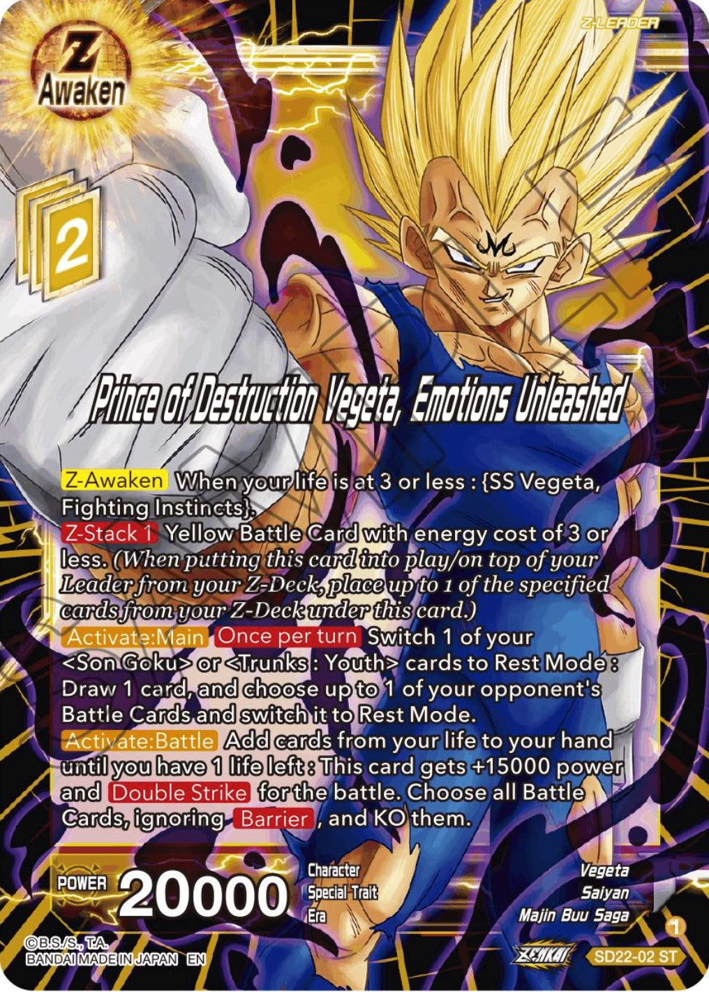 Prince of Destruction Vegeta, Emotions Unleashed (Starter Deck Exclusive) (SD22-02) [Power Absorbed] | Total Play