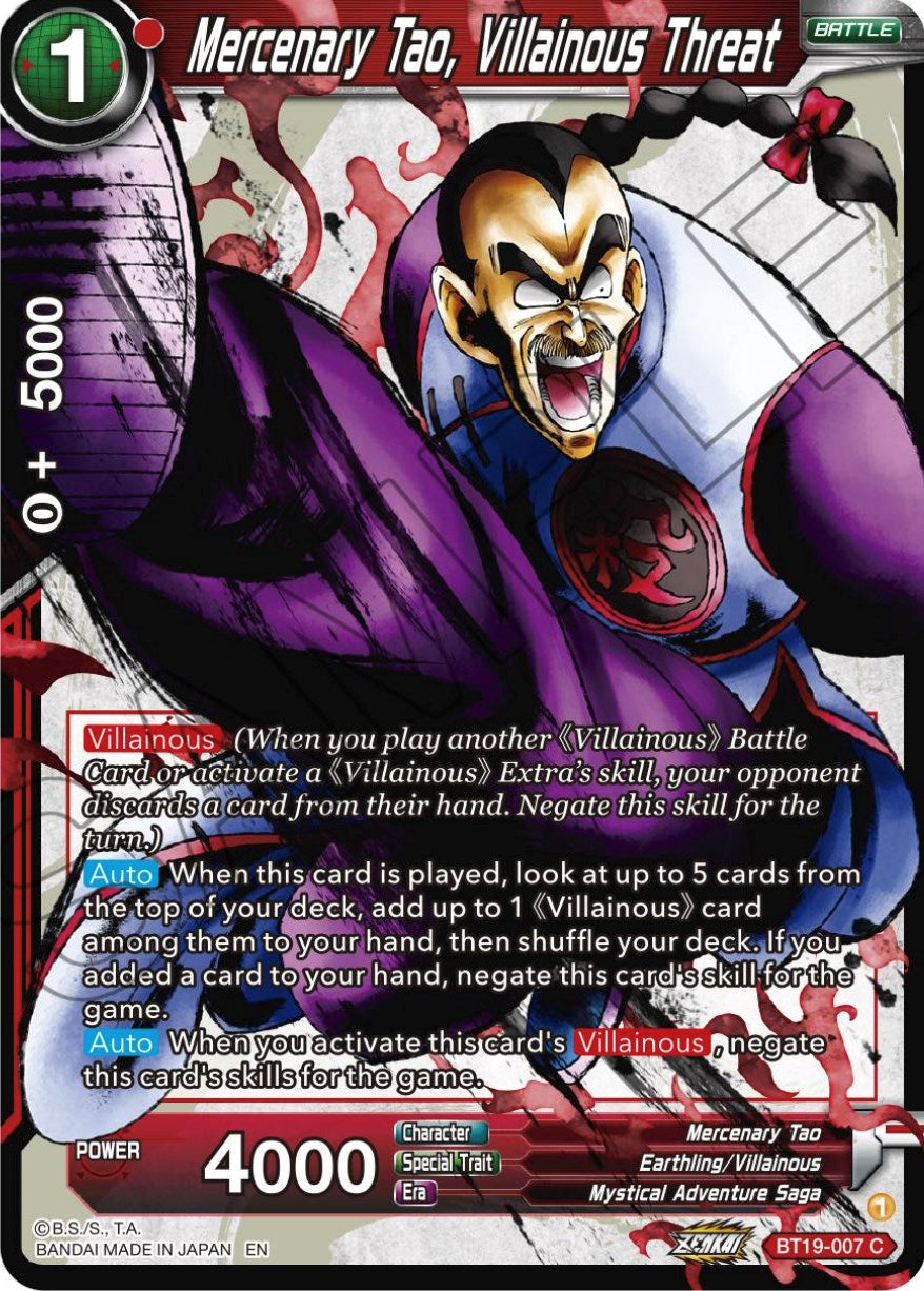 Mercenary Tao, Villainous Threat (BT19-007) [Fighter's Ambition] | Total Play