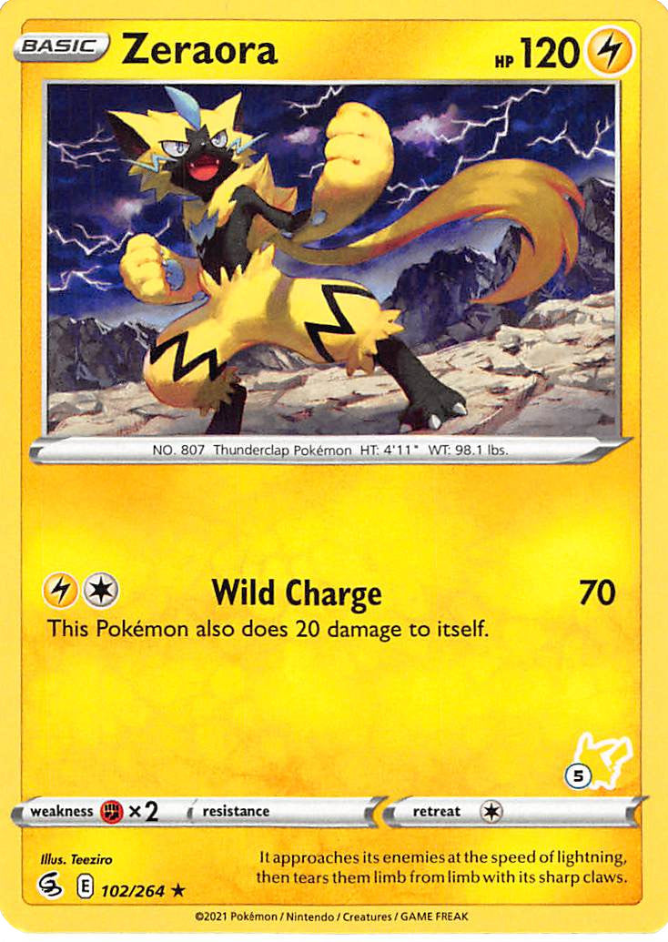Zeraora (102/264) (Pikachu Stamp #5) [Battle Academy 2022] | Total Play