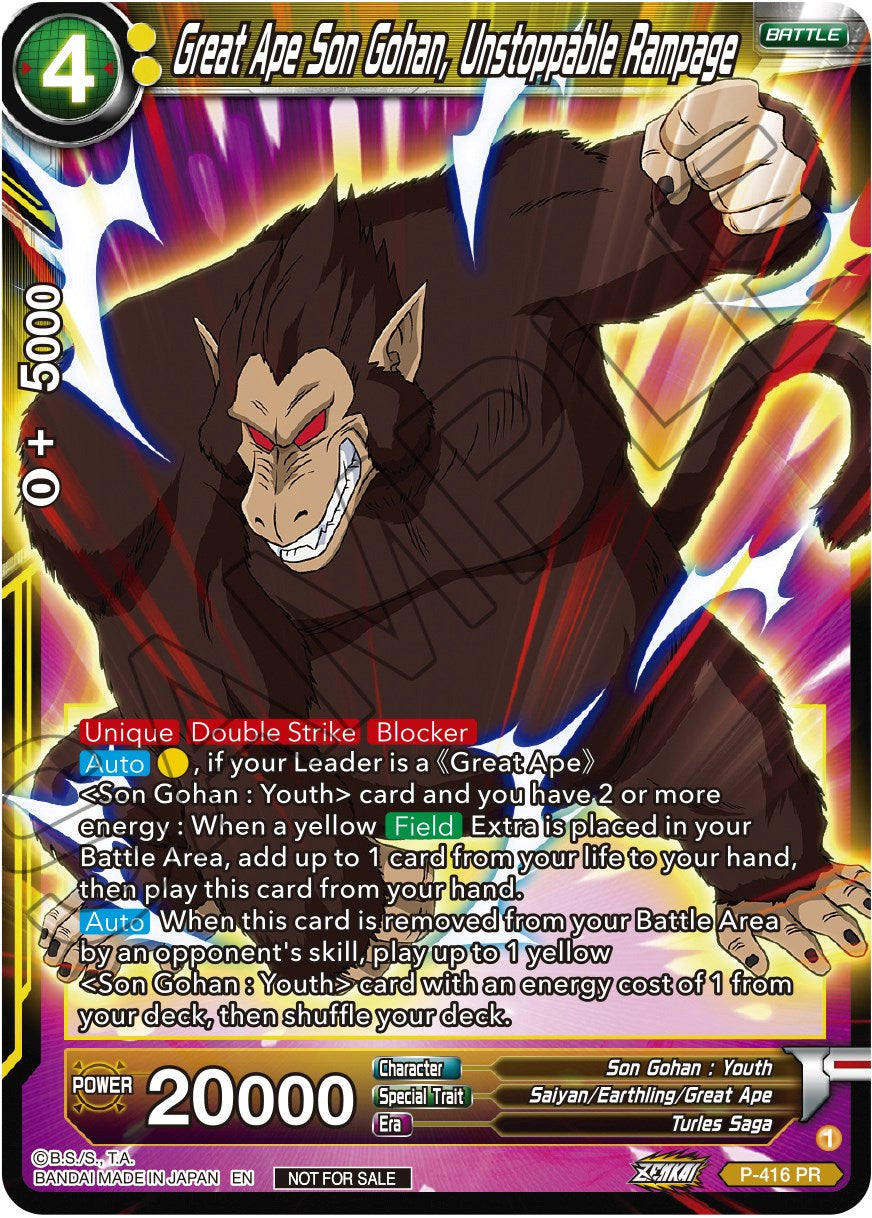 Great Ape Son Gohan, Unstoppable Rampage (Zenkai Series Tournament Pack Vol.1) (P-416) [Tournament Promotion Cards] | Total Play