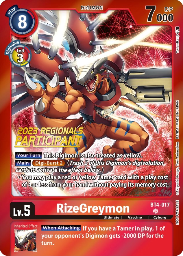 RizeGreymon [BT4-017] (2023 Regionals Participant) [Great Legend Promos] | Total Play