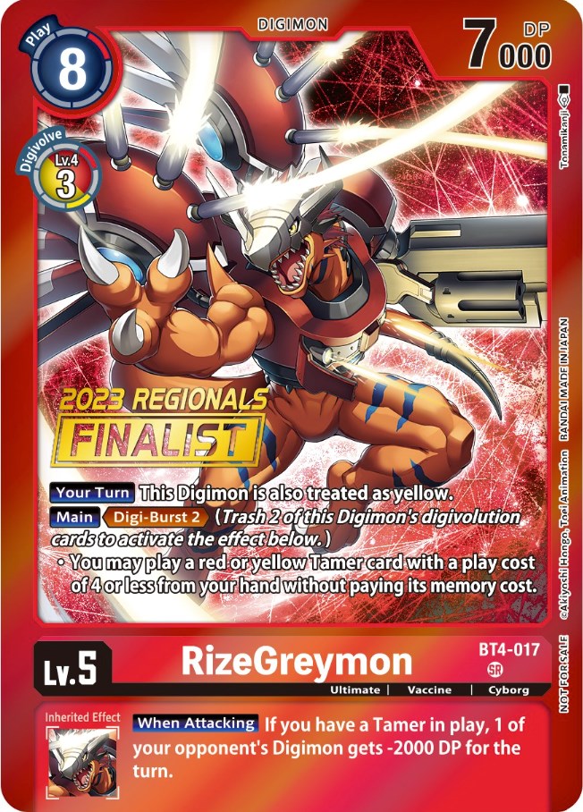 RizeGreymon [BT4-017] (2023 Regionals Finalist) [Great Legend Promos] | Total Play