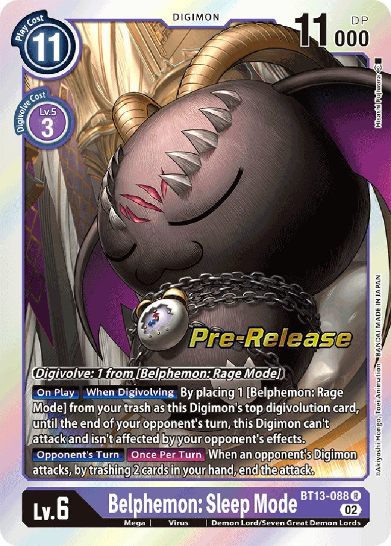 Belphemon: Sleep Mode [BT13-088] [Versus Royal Knights Booster Pre-Release Cards] | Total Play