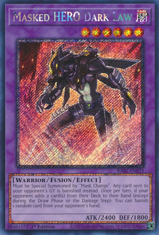 Masked HERO Dark Law [RA01-EN025] Platinum Secret Rare | Total Play