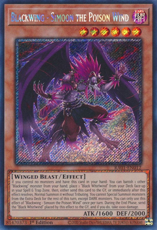 Blackwing - Simoon the Poison Wind [RA01-EN012] Platinum Secret Rare | Total Play