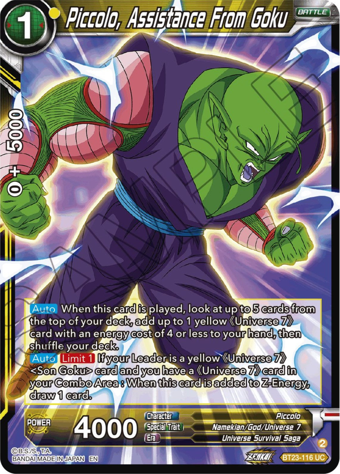 Piccolo, Assistance From Goku (BT23-116) [Perfect Combination] | Total Play