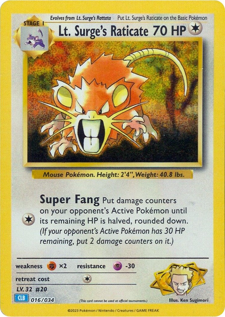 Lt. Surge's Raticate [Trading Card Game Classic] | Total Play