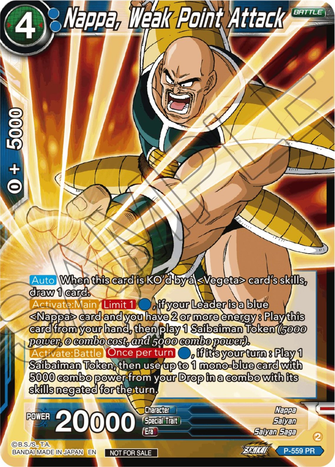 Nappa, Weak Point Attack (Zenkai Series Tournament Pack Vol.6) (P-559) [Tournament Promotion Cards] | Total Play