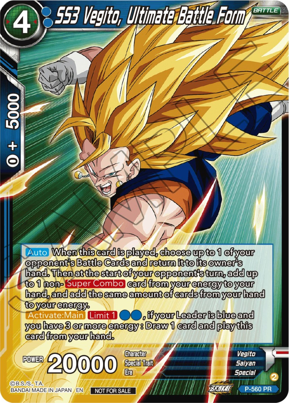 SS3 Vegito, Ultimate Battle Form (Zenkai Series Tournament Pack Vol.6) (P-560) [Tournament Promotion Cards] | Total Play