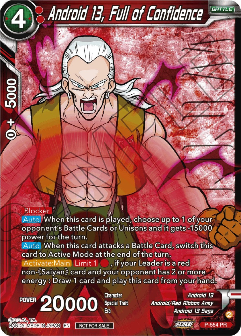 Android 13, Full of Confidence (Zenkai Series Tournament Pack Vol.6) (Winner) (P-554) [Tournament Promotion Cards] | Total Play