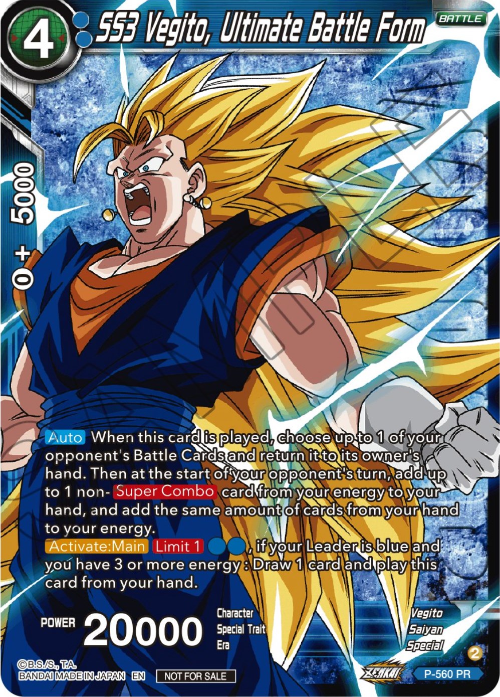 SS3 Vegito, Ultimate Battle Form (Zenkai Series Tournament Pack Vol.6) (Winner) (P-560) [Tournament Promotion Cards] | Total Play