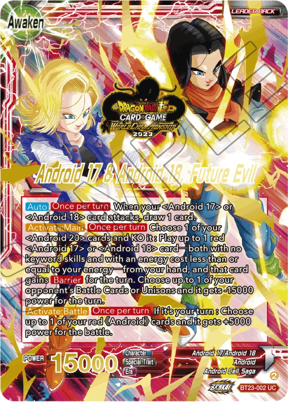 Android 17 & Android 18 // Android 17 & Android 18, Future Evil (2023 Worlds ZENKAI 06 Leader Set) (BT23-002) [Tournament Promotion Cards] | Total Play