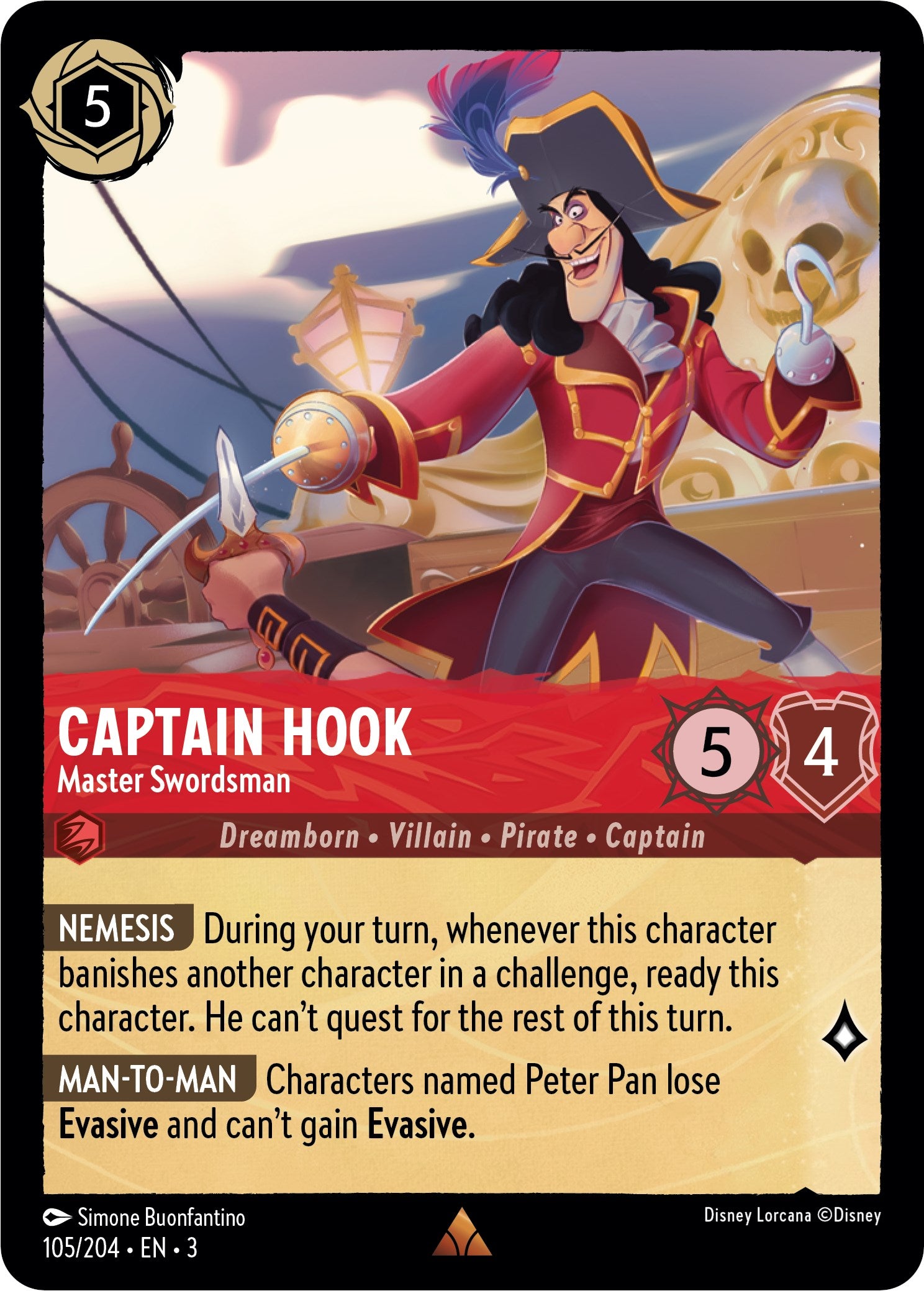 Captain Hook - Master Swordsman (105/204) [Into the Inklands] | Total Play