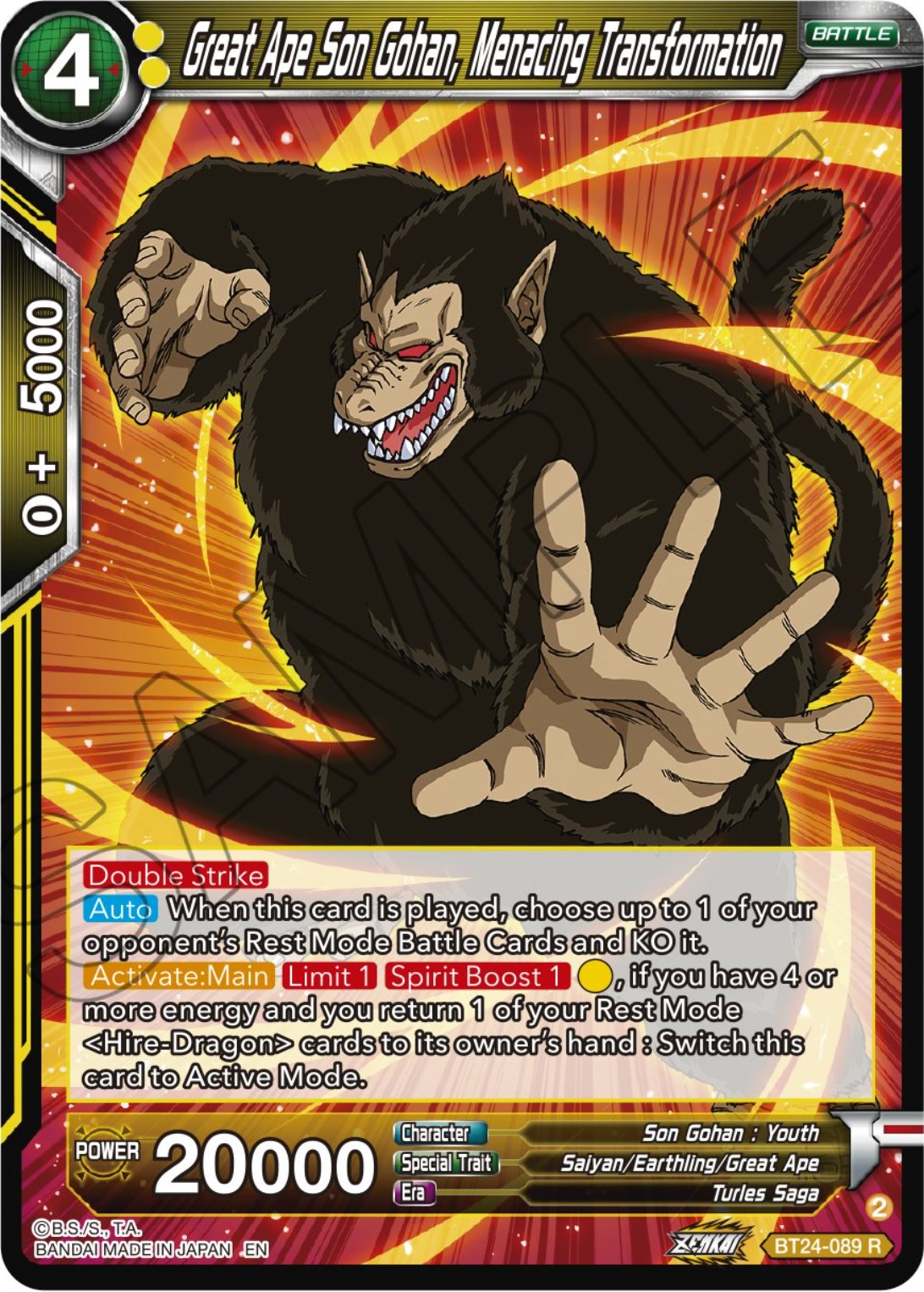 Great Ape Son Gohan, Menacing Transformation (BT24-089) [Beyond Generations] | Total Play