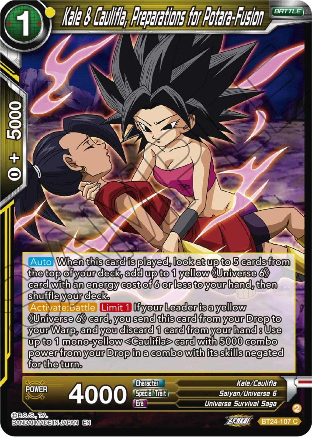 Kale & Caulifla, preparations for Potara-Fusion (BT24-107) [Beyond Generations] | Total Play