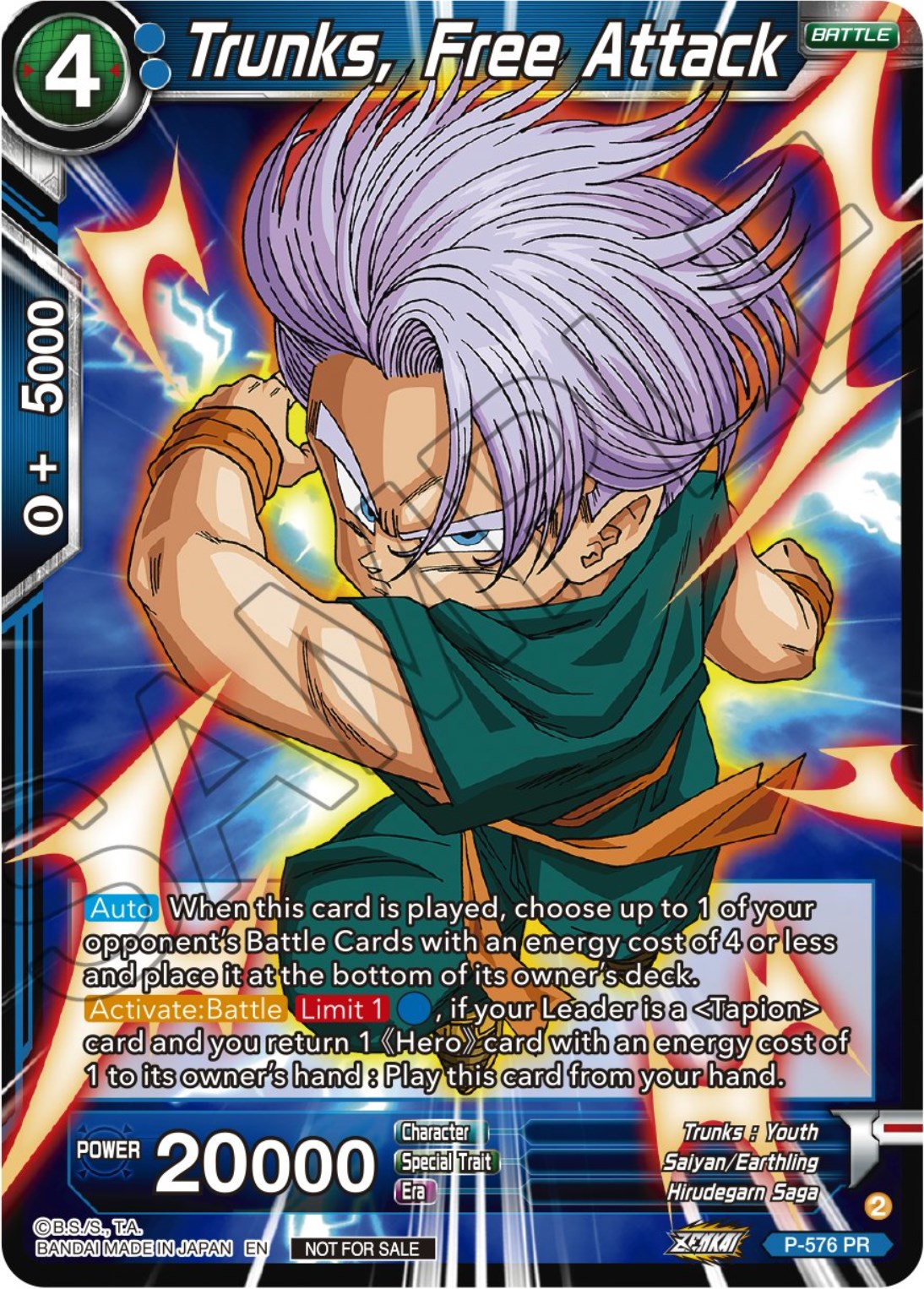 Trunks, Free Attack (Zenkai Series Tournament Pack Vol.7) (P-576) [Tournament Promotion Cards] | Total Play