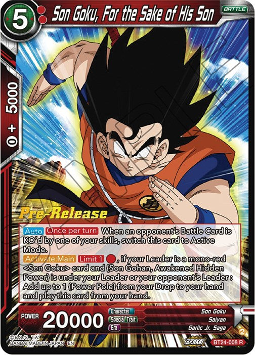 Son Goku, For the Sake of His Son (BT24-008) [Beyond Generations Prerelease Promos] | Total Play