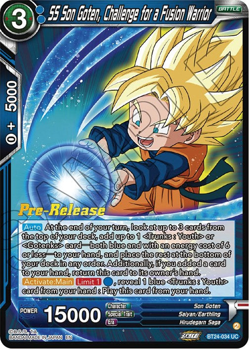 SS Son Goten, Challenge for a Fusion Warrior (BT24-034) [Beyond Generations Prerelease Promos] | Total Play