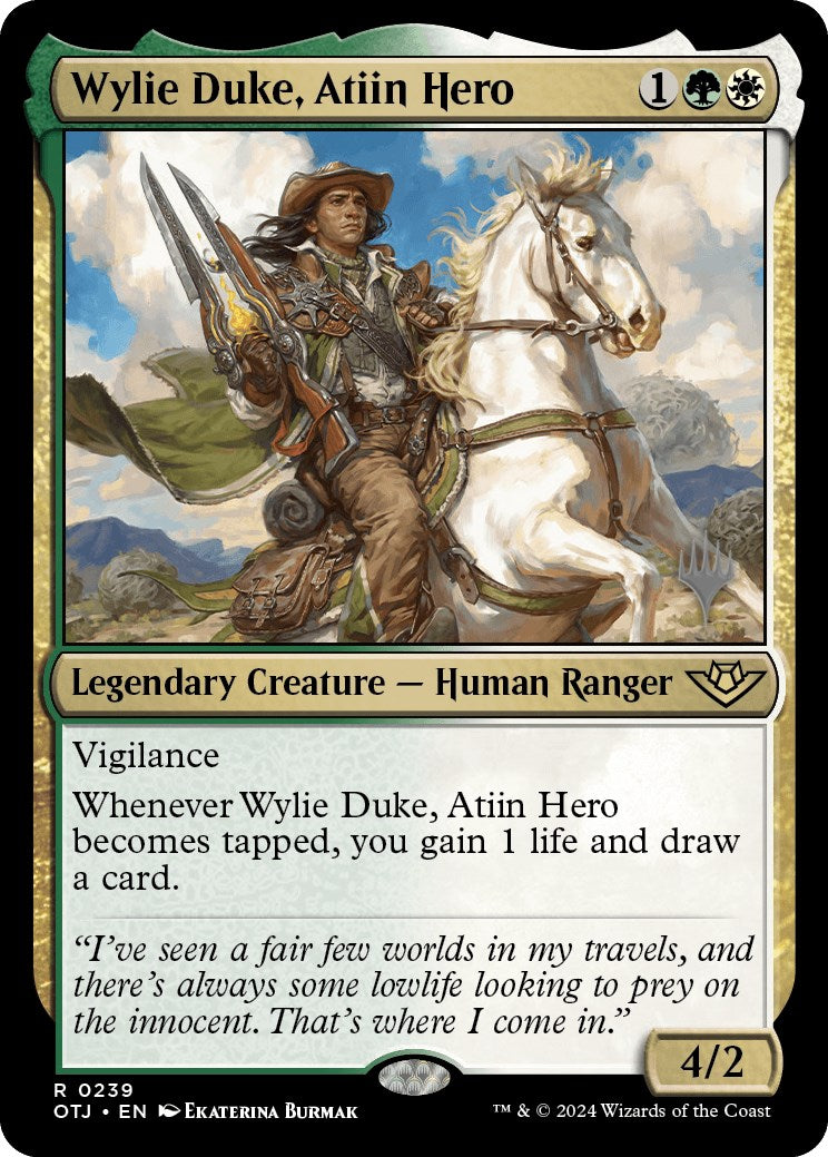 Wylie Duke, Atiin Hero (Promo Pack) [Outlaws of Thunder Junction Promos] | Total Play