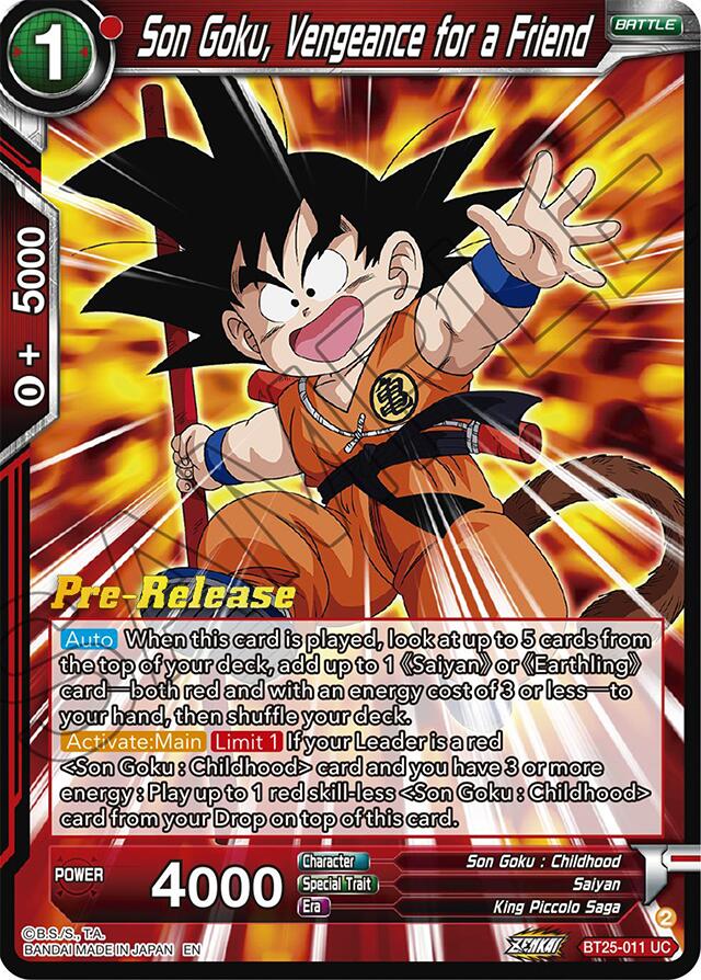 Son Goku, Vengeance for a Friend (BT25-011) [Legend of the Dragon Balls Prerelease Promos] | Total Play