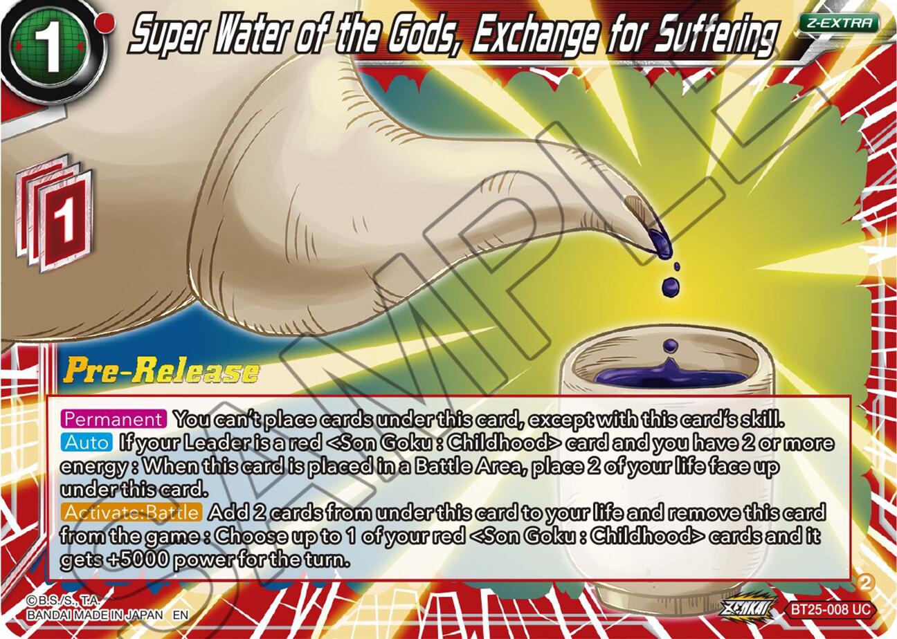 Super Water of the Gods, Exchange for Suffering (BT25-008) [Legend of the Dragon Balls Prerelease Promos] | Total Play
