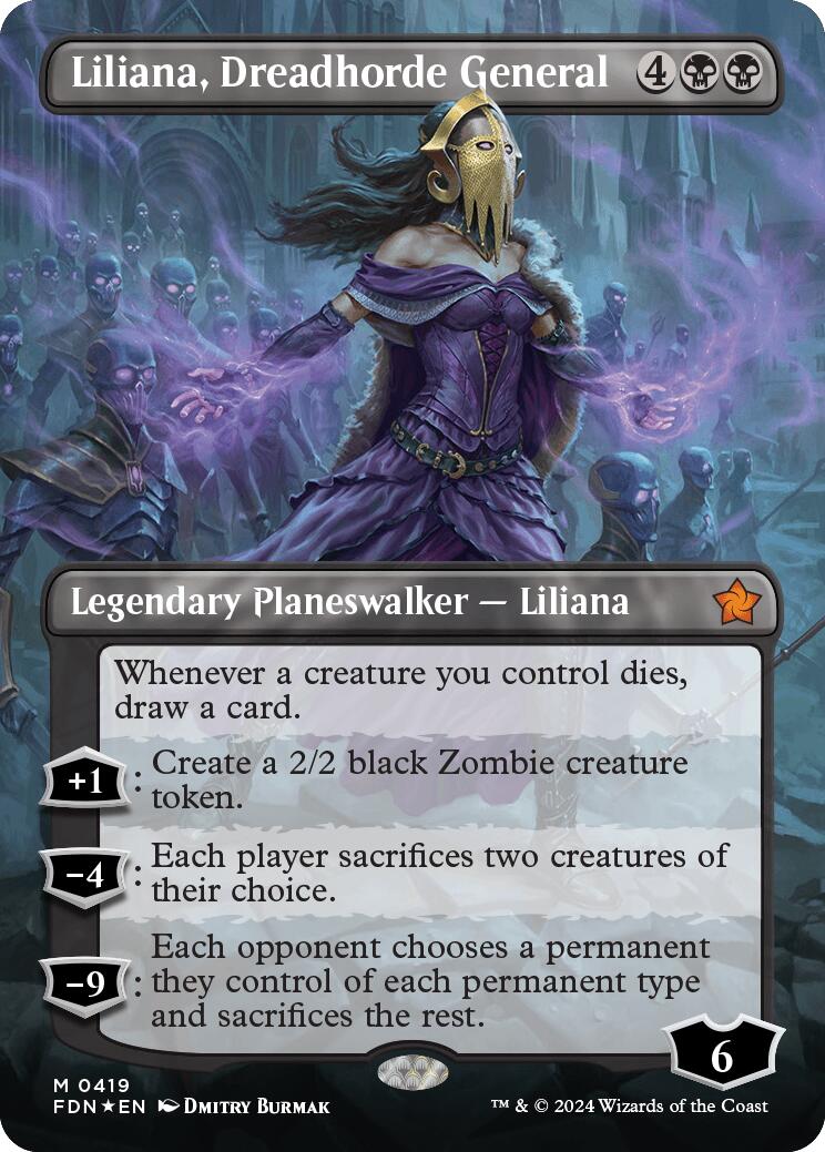 Liliana, Dreadhorde General (Borderless) (Mana Foil) [Foundations] | Total Play