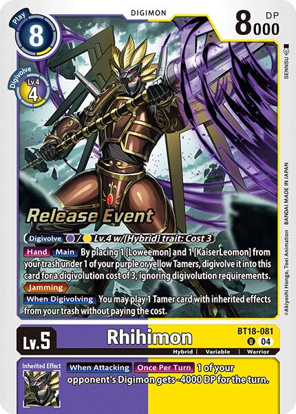 Rhihimon [BT18-081] [Release Special Booster Ver.2.0 Pre-Release Cards] | Total Play