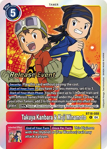 Takuya Kanbara & Koji Minamoto [BT18-088] [Release Special Booster Ver.2.0 Pre-Release Cards] | Total Play