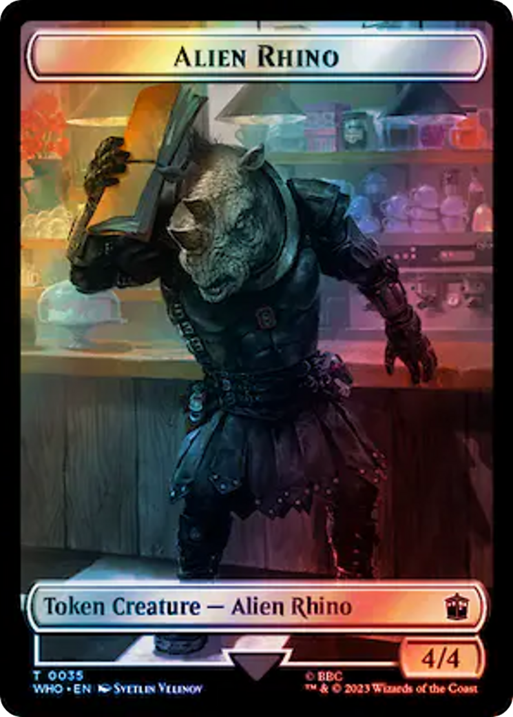 Alien Rhino // Clue (0054) Double-Sided Token (Surge Foil) [Doctor Who Tokens] | Total Play