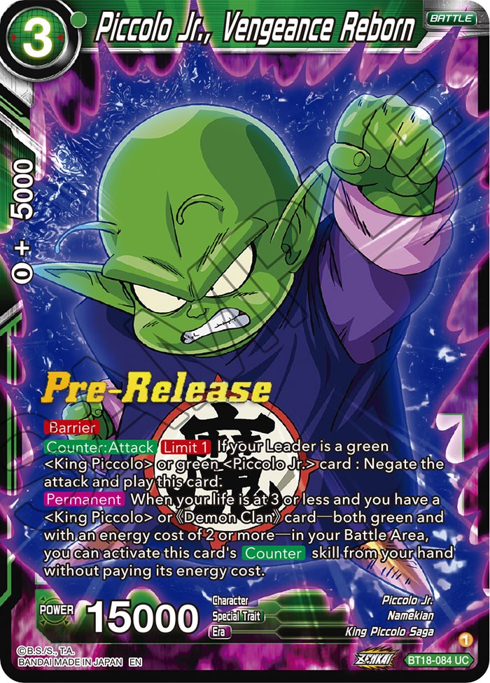 Piccolo Jr., Vengeance Reborn (BT18-084) [Dawn of the Z-Legends Prerelease Promos] | Total Play