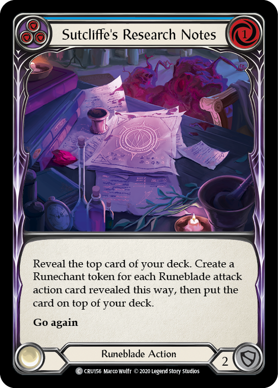 Sutcliffe's Research Notes (Blue) [CRU156] (Crucible of War)  1st Edition Rainbow Foil | Total Play