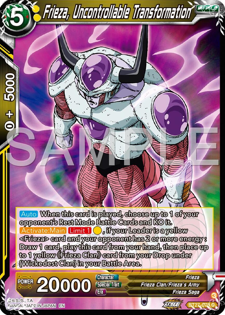 Frieza, Uncontrollable Transformation (BT27-078) [History of Z] | Total Play