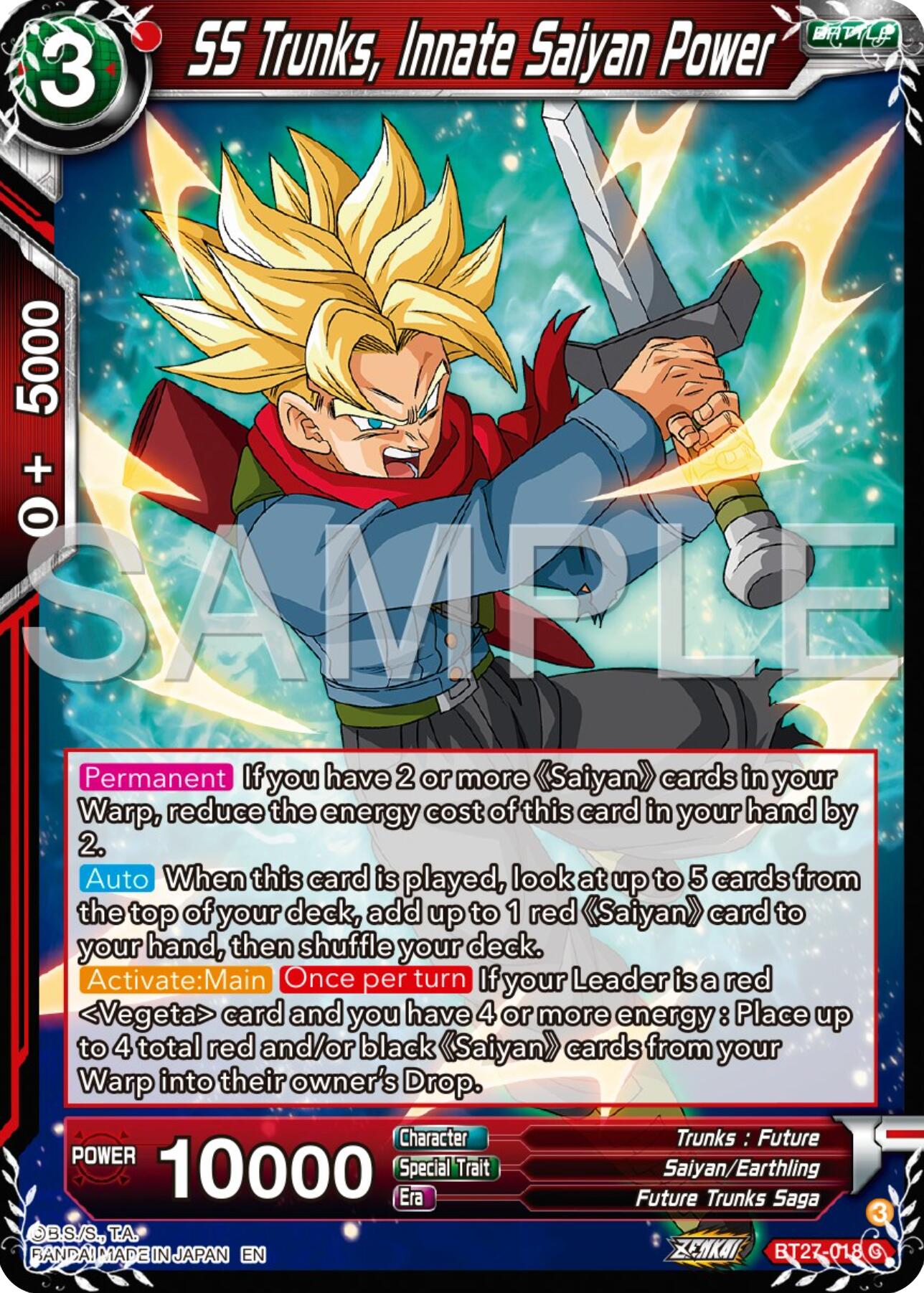 SS Trunks, Innate Saiyan Power (BT27-018) [History of Z] | Total Play